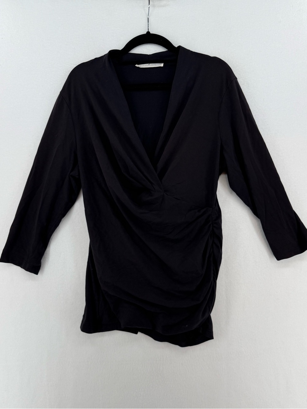 Peruvian Connection Cyprus Black Ruched Top Drape Wrap-Style Elevated Basic sz L